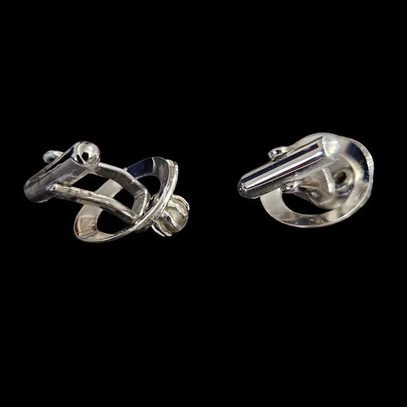 Vintage Silver Tone Cufflinks with Faux Pearl Center Circular Design 20mm - Picture 3 of 5